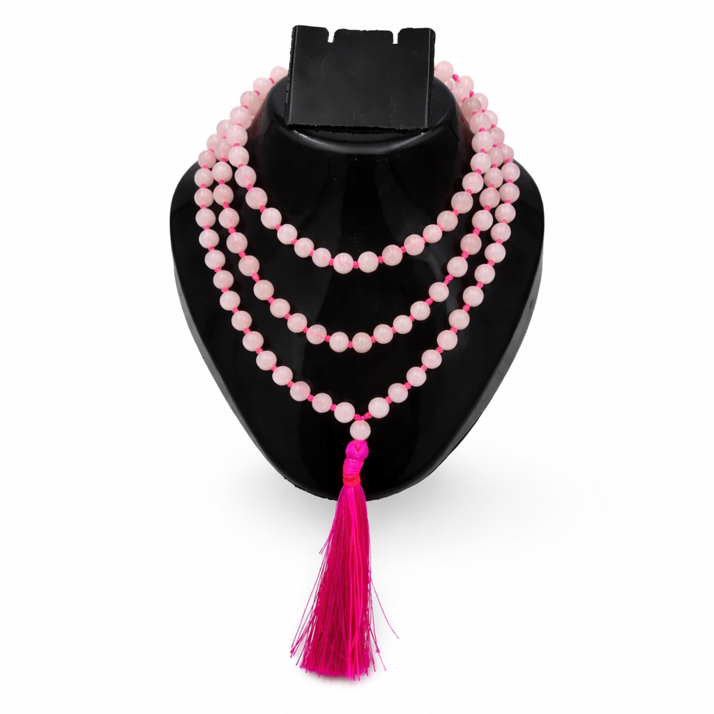 Rose Quartz mala with pink tassel Rose Quartz Crystal Mala For Women