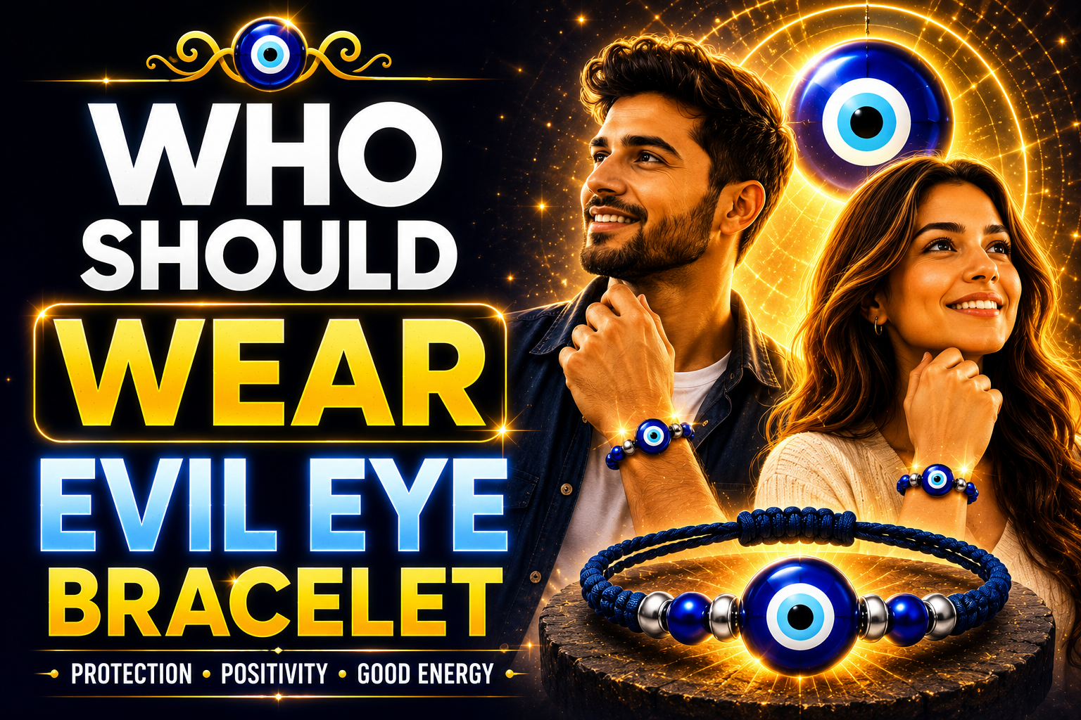 Who should wear evil eye bracelet for men and women with glowing bracelet, positive energy, and spiritual protection theme