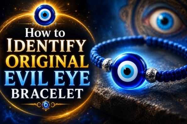 How to Identify Original Evil Eye Bracelet showing genuine blue evil eye bracelet with glowing design and real vs fake authenticity
