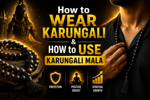 Person wearing original Karungali Mala with guide on how to wear Karungali Mala and how to use Karungali Mala properly for spiritual benefits