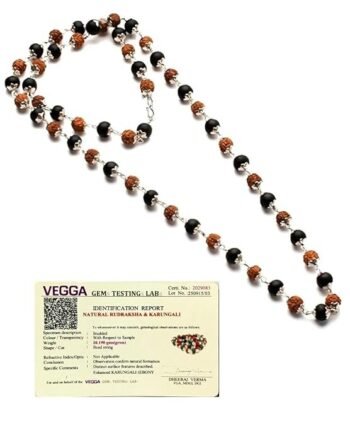 Rudraksha & Karungali Malai | Original 54 Beads Ebony wood Rudraksha Mala with silver caps