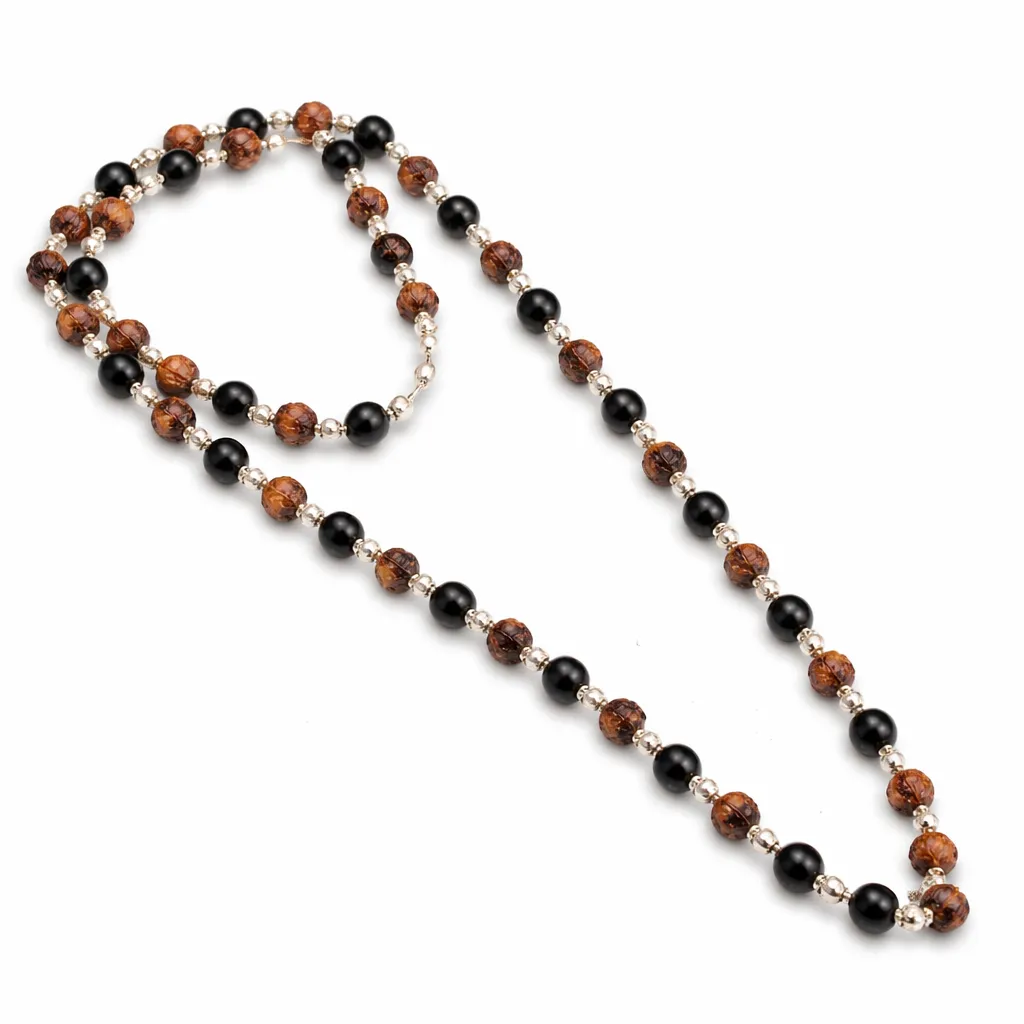 Rudraksha & Karungali Malai – Original 54 Beads Ebony Wood Mala with Silver Caps Rudraksha & Karungali Malai – Original 54 Beads Ebony Wood Mala with Silver Caps