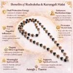 Rudraksha & Karungali Malai – Original 54 Beads Ebony Wood Mala with Silver Caps