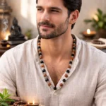 Rudraksha & Karungali Malai – Original 54 Beads Ebony Wood Mala with Silver Caps