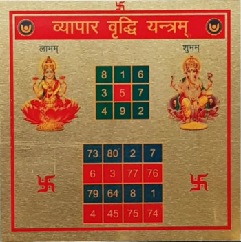 Shri Vyapar Vridhi Yantra is a sacred Vedic yantra traditionally worshipped to support business growth, increase sales, attract customers, and remove obstacles in trade and professional ventures.