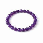 Amethyst beaded bracelet on white backdrop