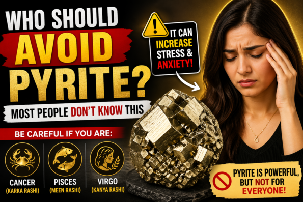 who should avoid pyrite thumbnail showing stressed woman, warning sign, and pyrite crystal indicating anxiety and zodiac caution