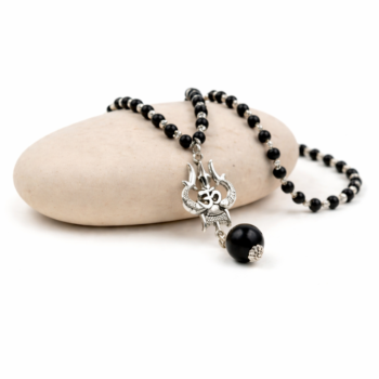 Karungali With Silver Capping Trishul Mala With A Big Bead For Unisex
