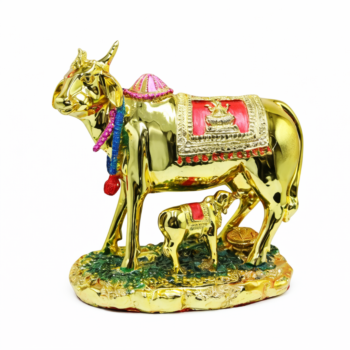 Golden Kamdhenu Cow Calf Statue