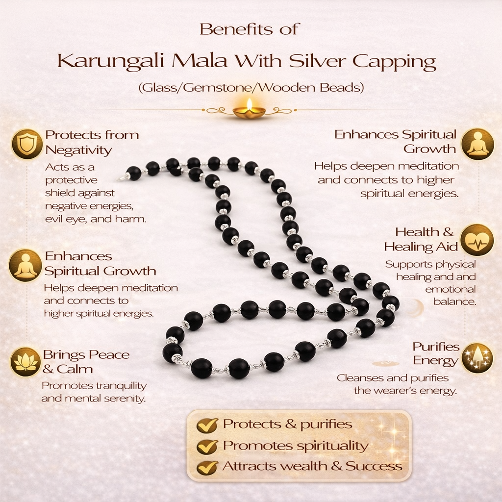 benefits of Karungali Mala With Silver Capping (Glass/Gemstone/Wooden Beads) benefits of Karungali Mala With Silver Capping (Glass/Gemstone/Wooden Beads)