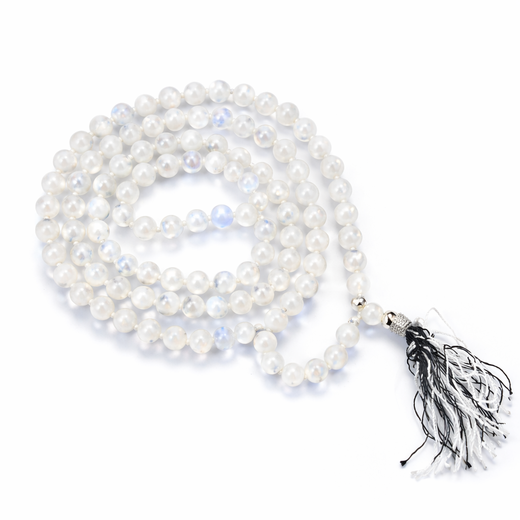 Moonstone mala with tassel details Moonstone Crystal Mala For Women