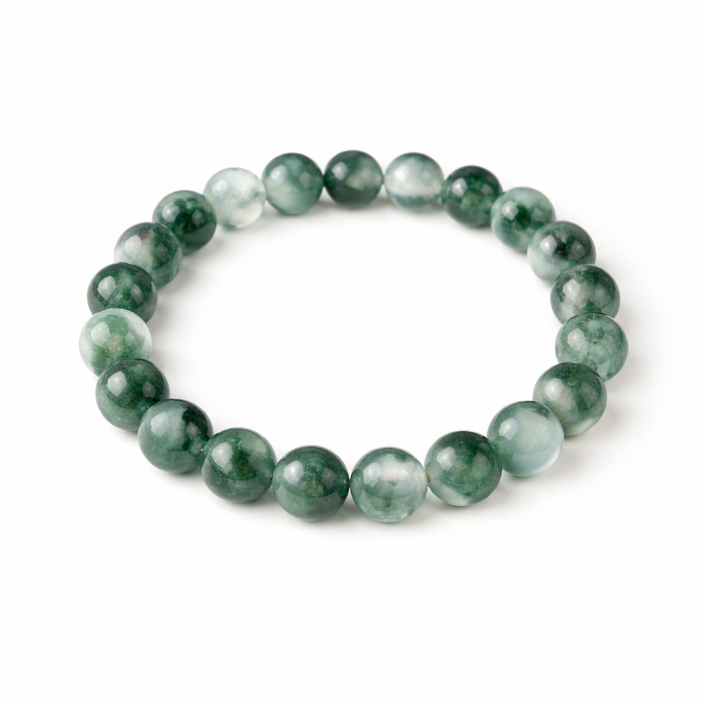 Moss Agate bracelet on white background Moss Agate Healing Crystal Bracelet
