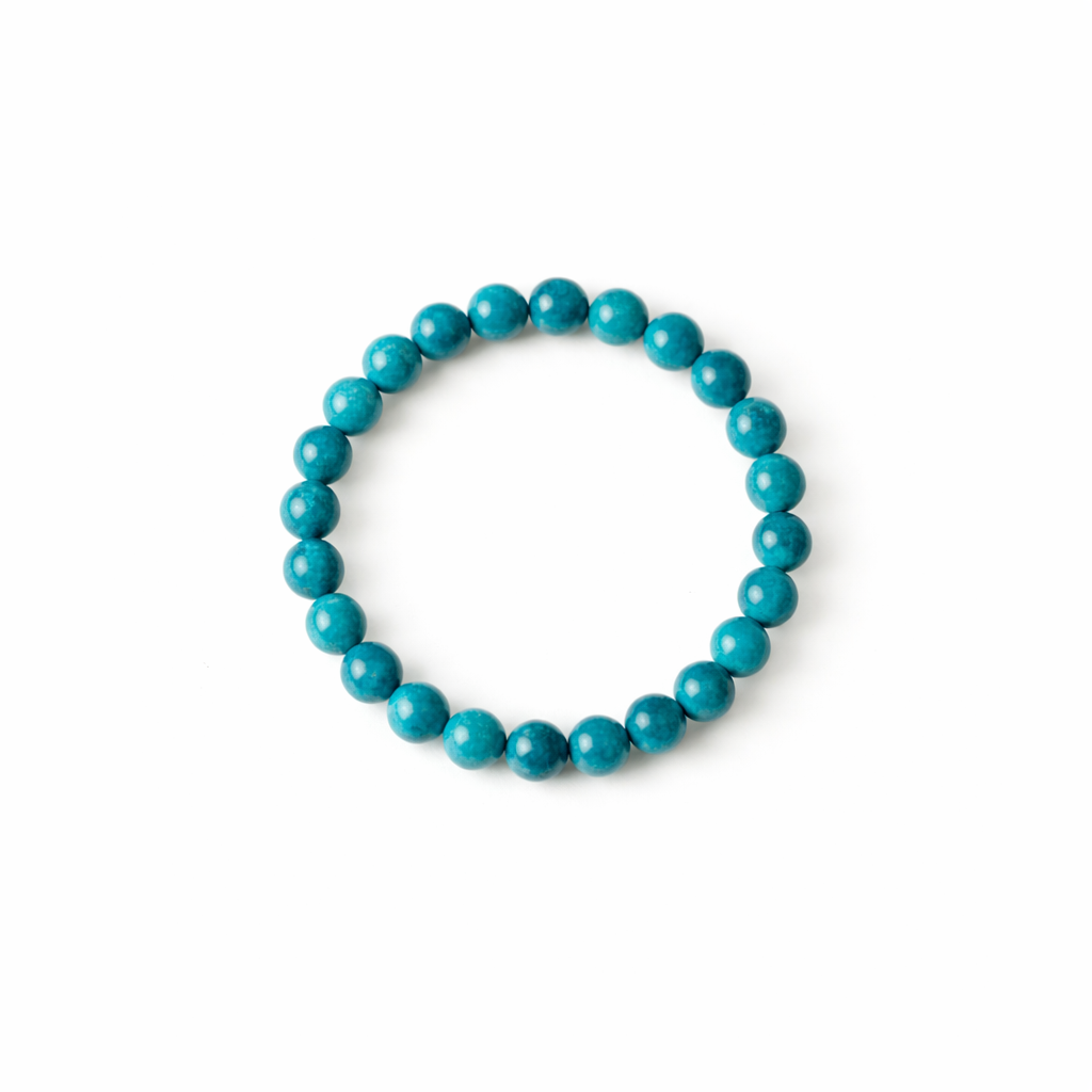 Turquoise beaded bracelet in focus Blue Apatite Crystal Bracelet for Unisex