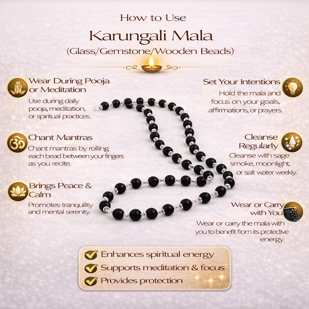 how to Karungali Mala With Silver Capping (Glass/Gemstone/Wooden Beads) how to use Karungali Mala With Silver Capping (Glass/Gemstone/Wooden Beads)