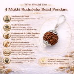 4 Mukhi Bead Pendant (With Certificate)