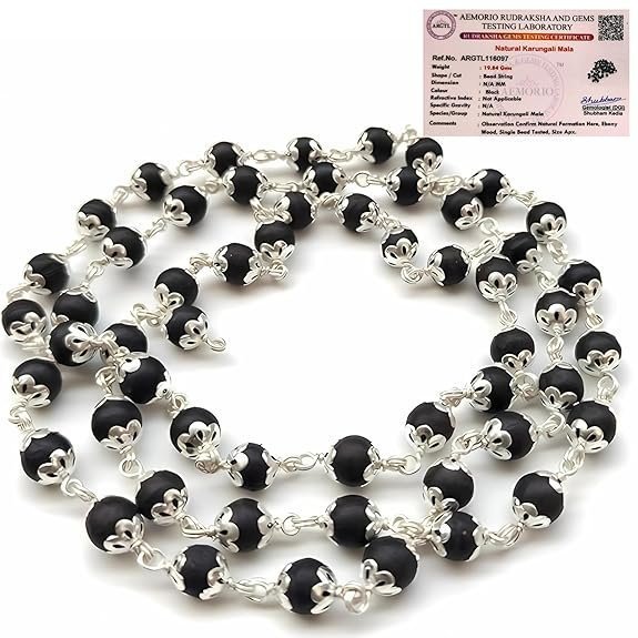 Certified Authentic Karungali Malai Mala– Unisex Ebony Wood Mala for Meditation & Jaap