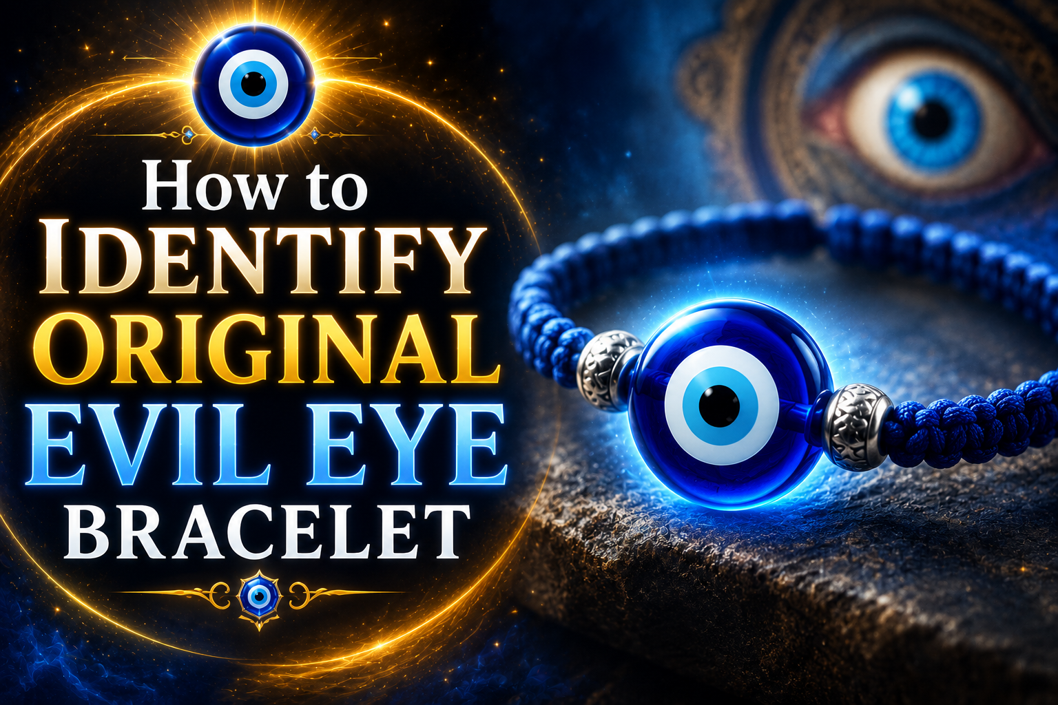 How to Identify Original Evil Eye Bracelet showing genuine blue evil eye bracelet with glowing design and real vs fake authenticity