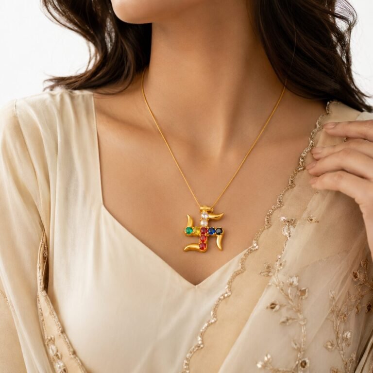 Navratna Alloy Metal And Stones Swastik Locket