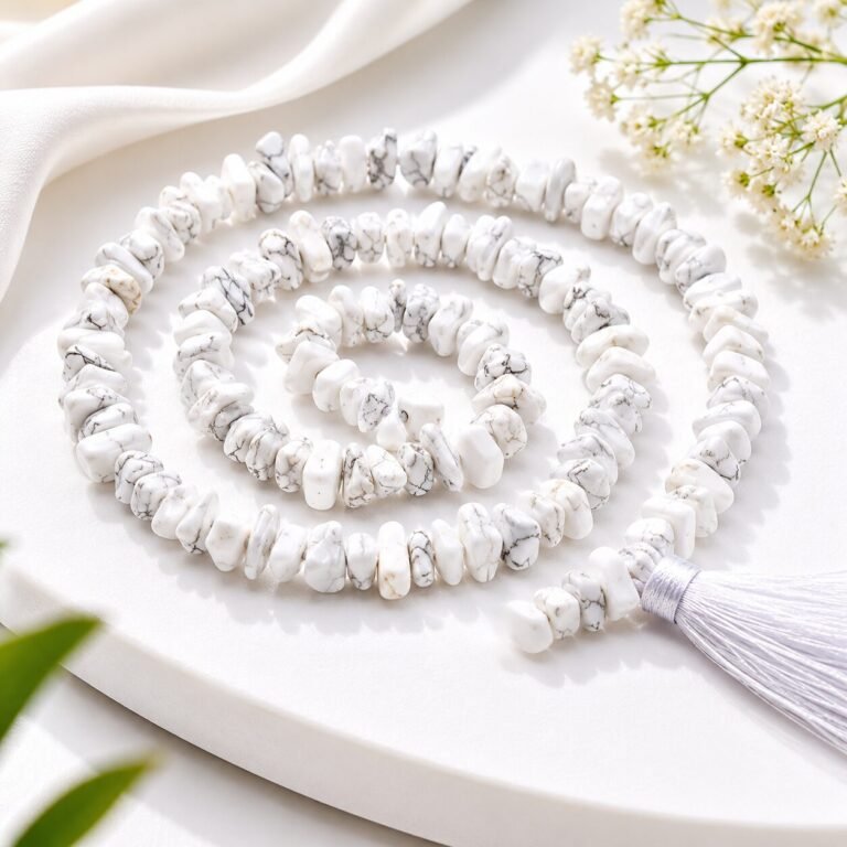 White Howlite Stone Chips Mala For Women