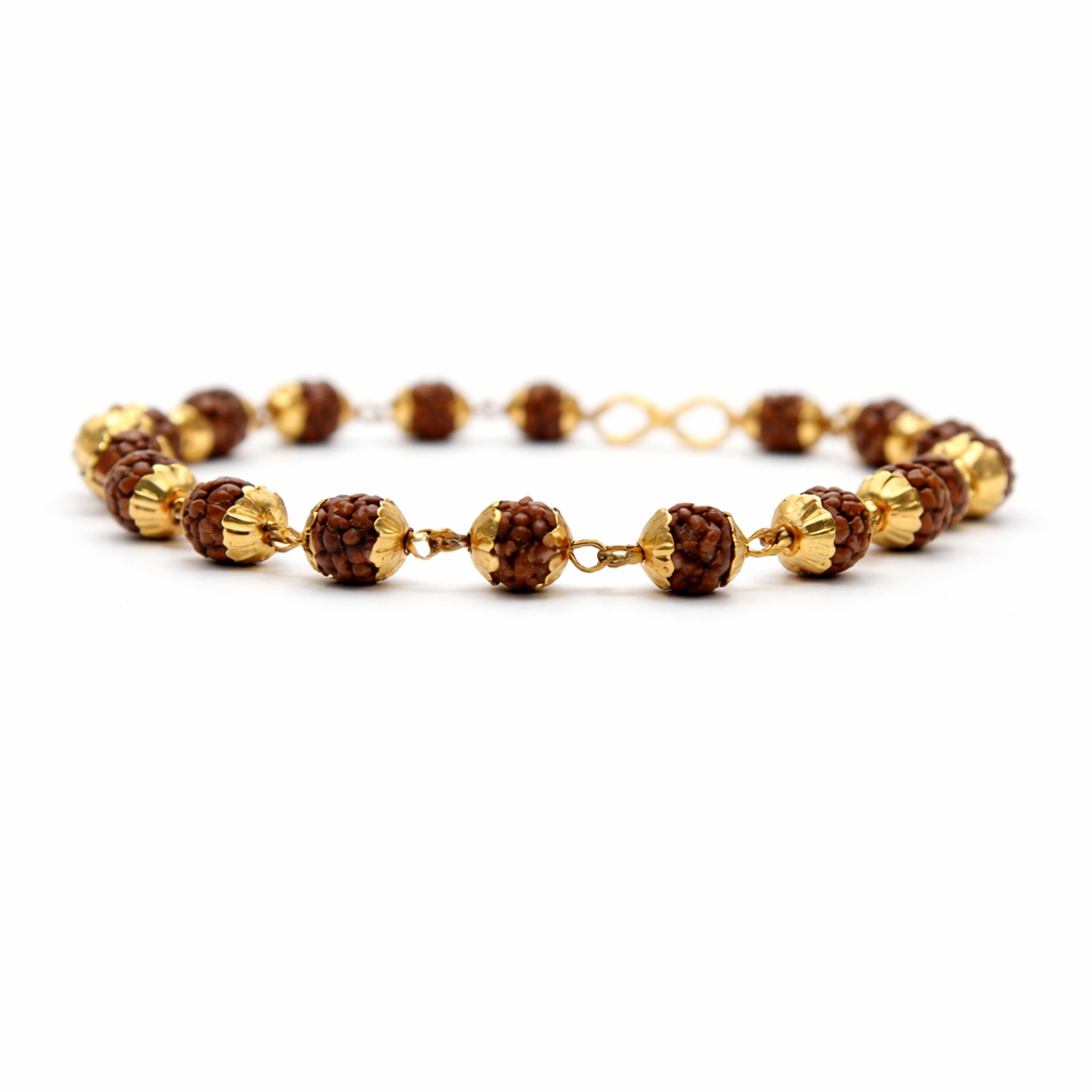 Rudraksha With Golden Cap Bracelet For Men