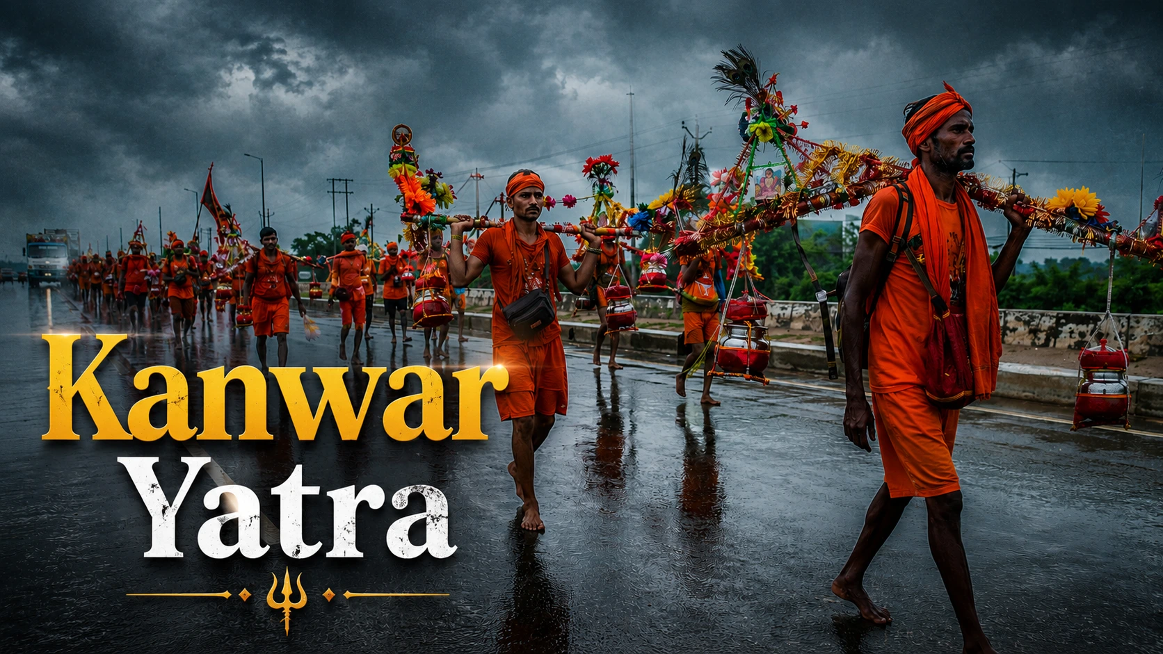 Rainy Kanwar Yatra Procession
