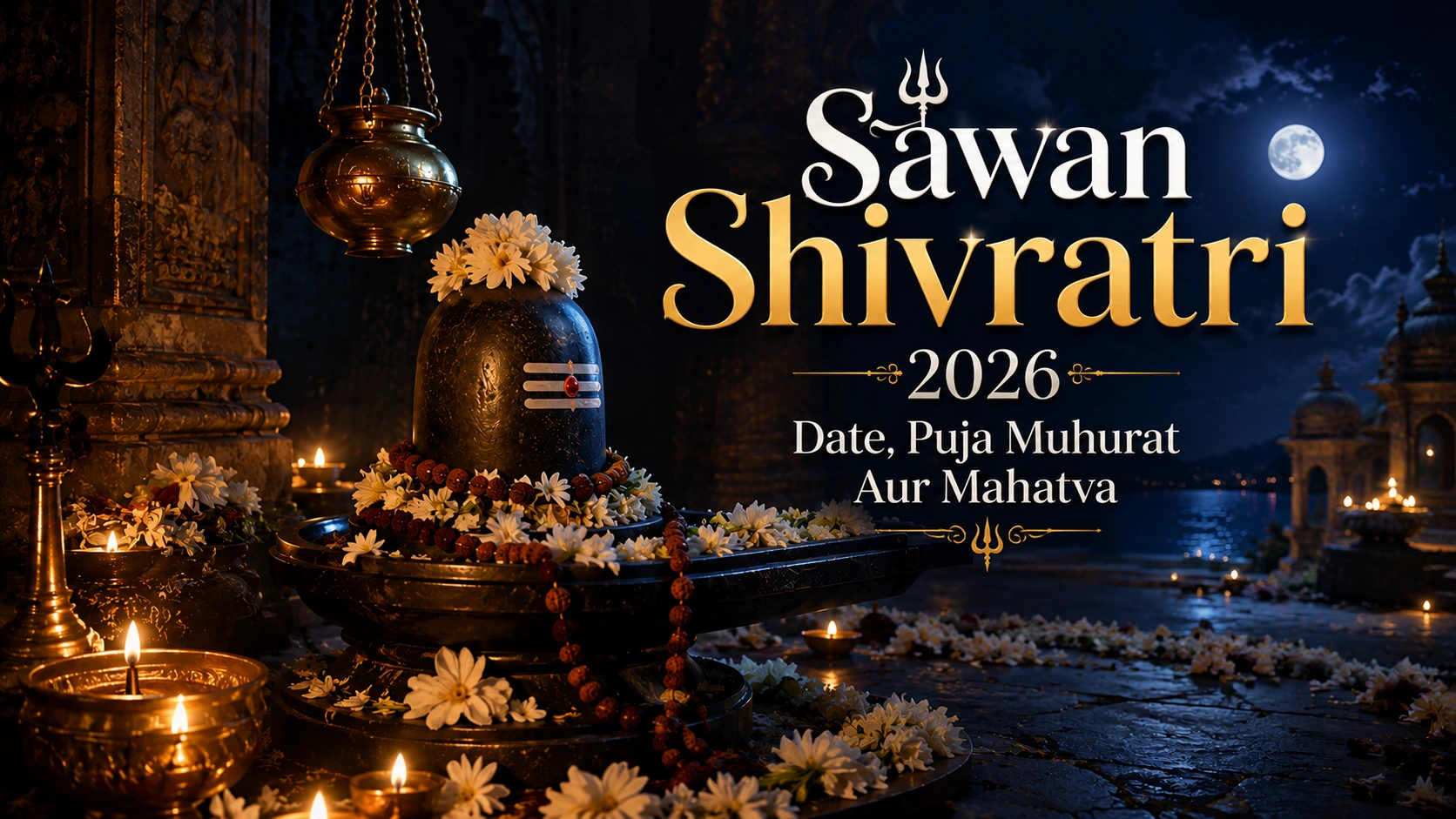 Shiva Shrine Under Moonlit Temple Skies