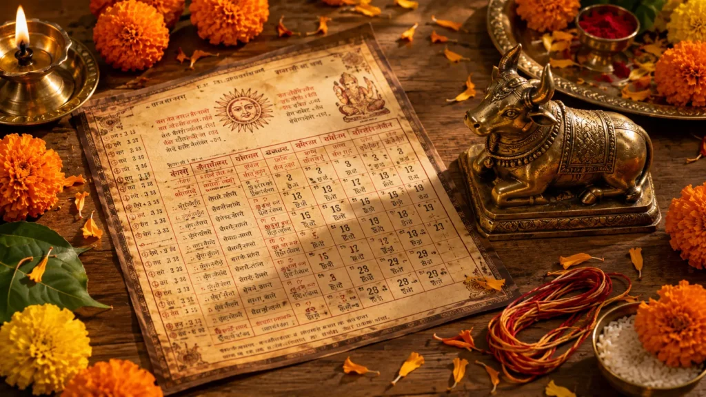 Festive Brass Cow and Marigold Almanac