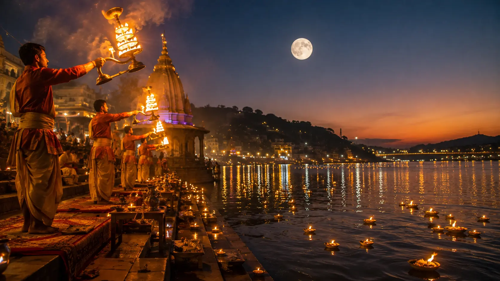 Golden Ghat Aarti Beneath the Full Moon