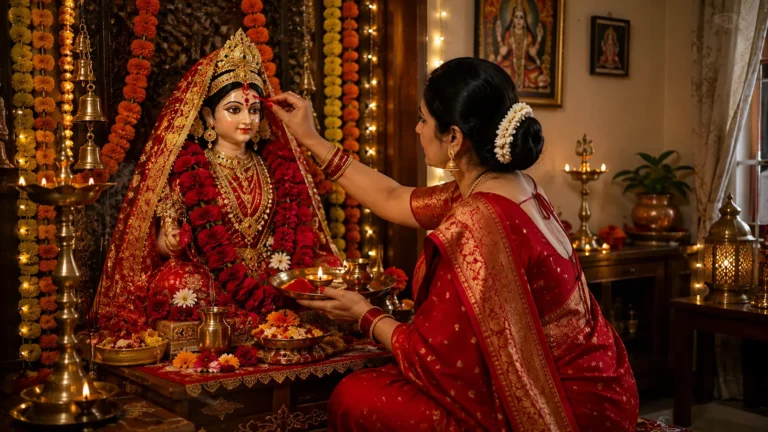 Golden Puja with Goddess and Devotee