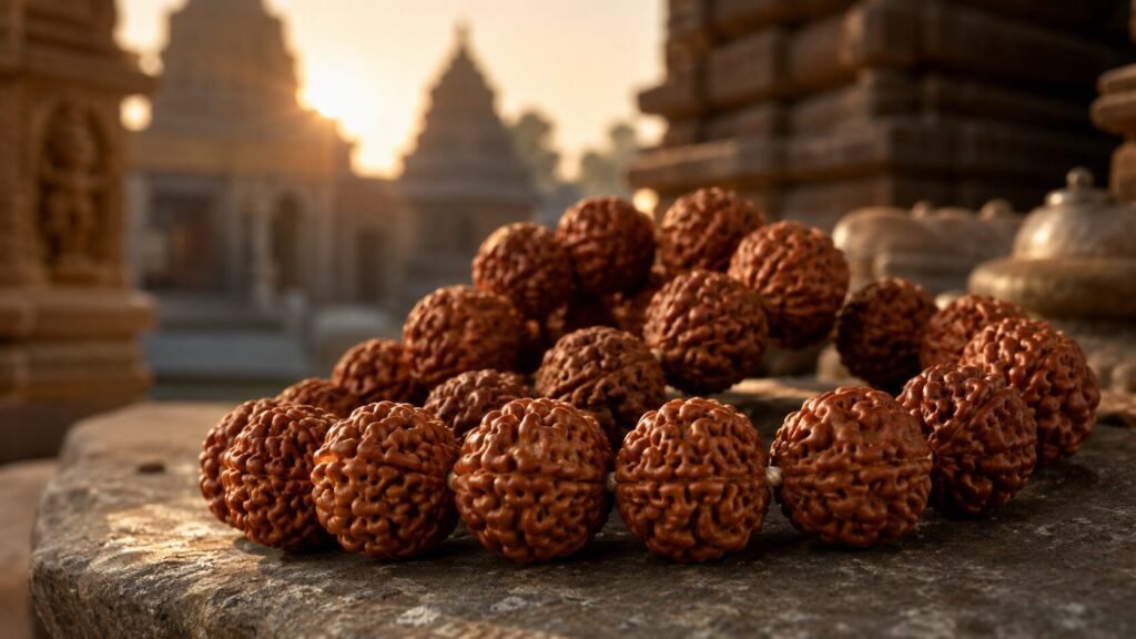 Rudraksha Beads in Temple Light