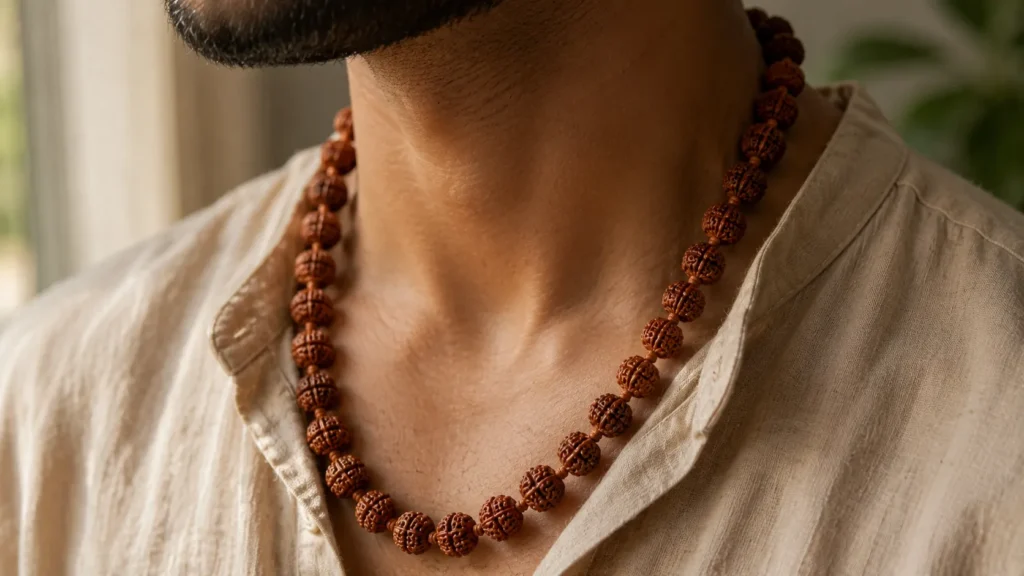 Rudraksha Beads on Linen Collar