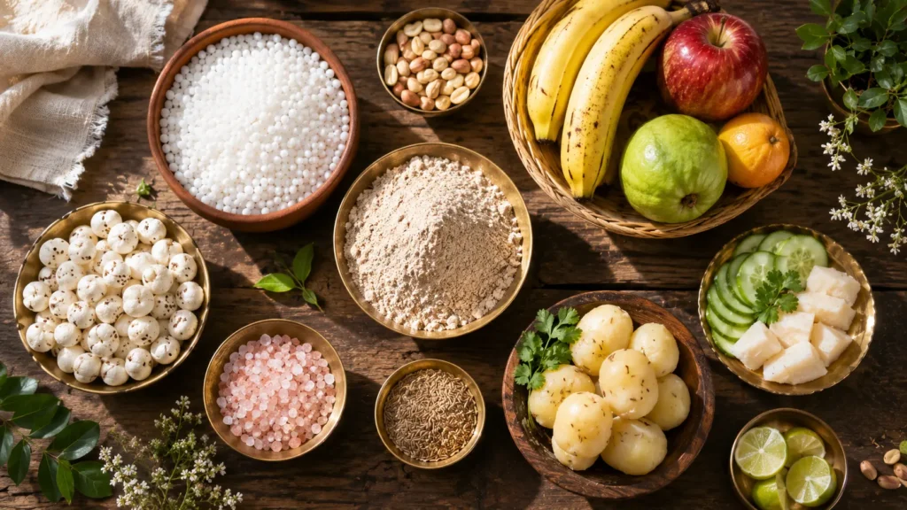 Rustic Flat-Lay of Grains and Fruits