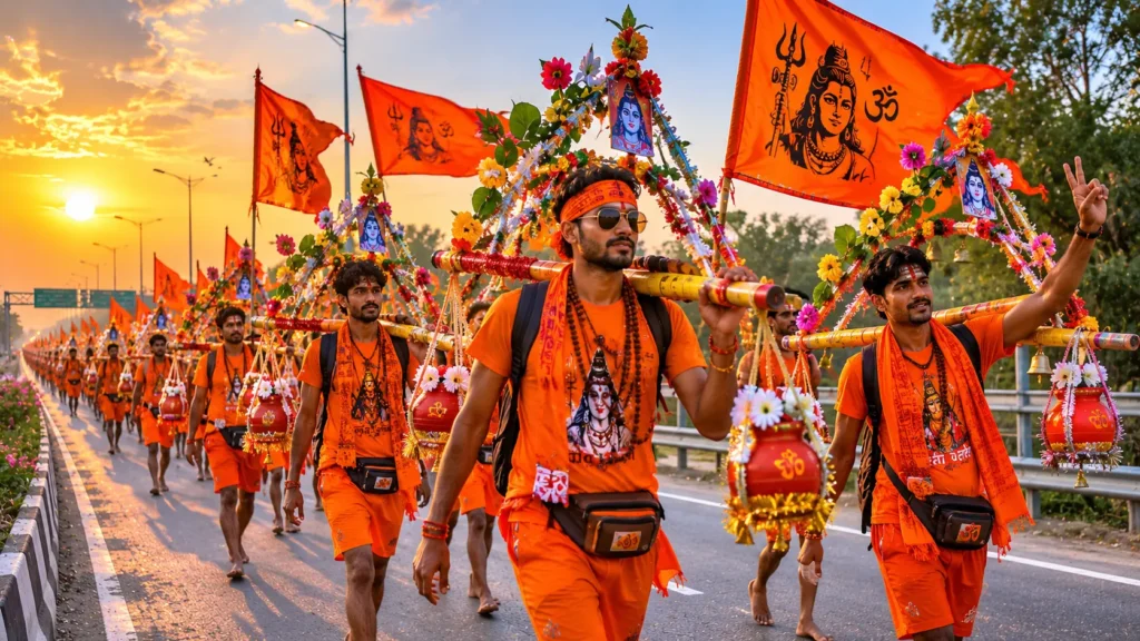 Saffron Kanwar Yatra at Sunrise