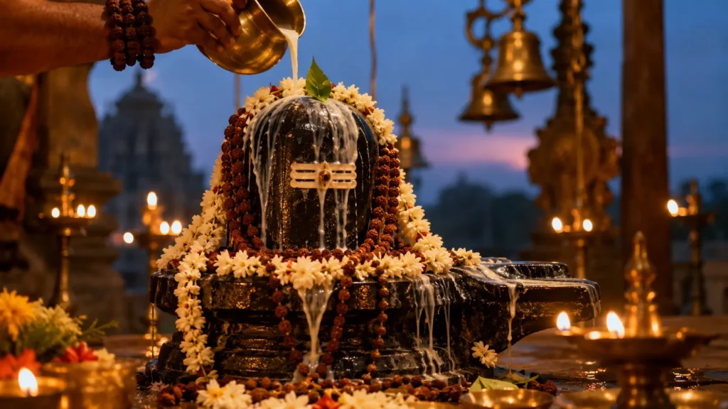 Twilight Abhishekam at the Shiva Shrine